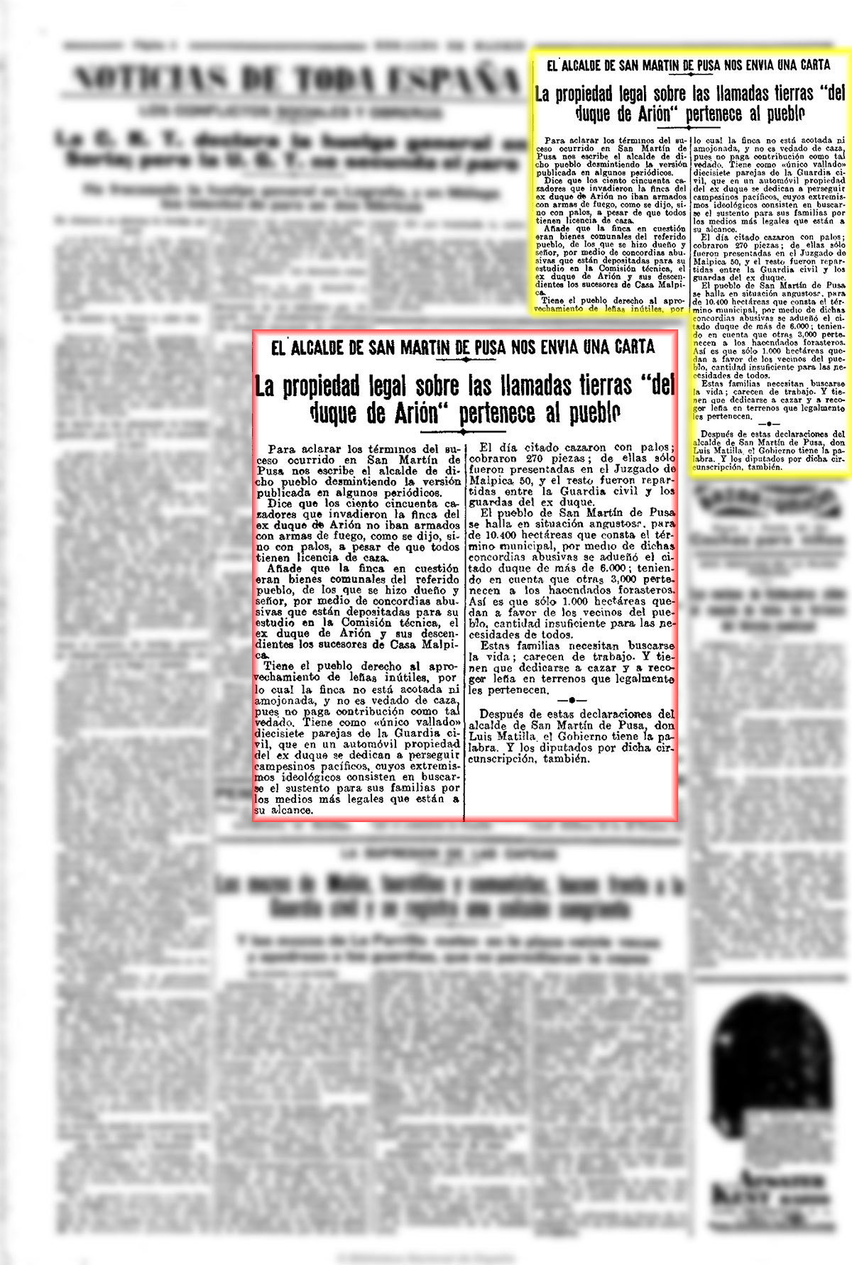 Carta réplica del alcalde de San Martín sobre la invasión de Valdepusa por cazadores furtivos. El Heraldo de Madrid 17-9-1931 Carta réplica del alcalde de San Martín sobre la invasión de Valdepusa por cazadores furtivos. El Heraldo de Madrid 17-9-1931