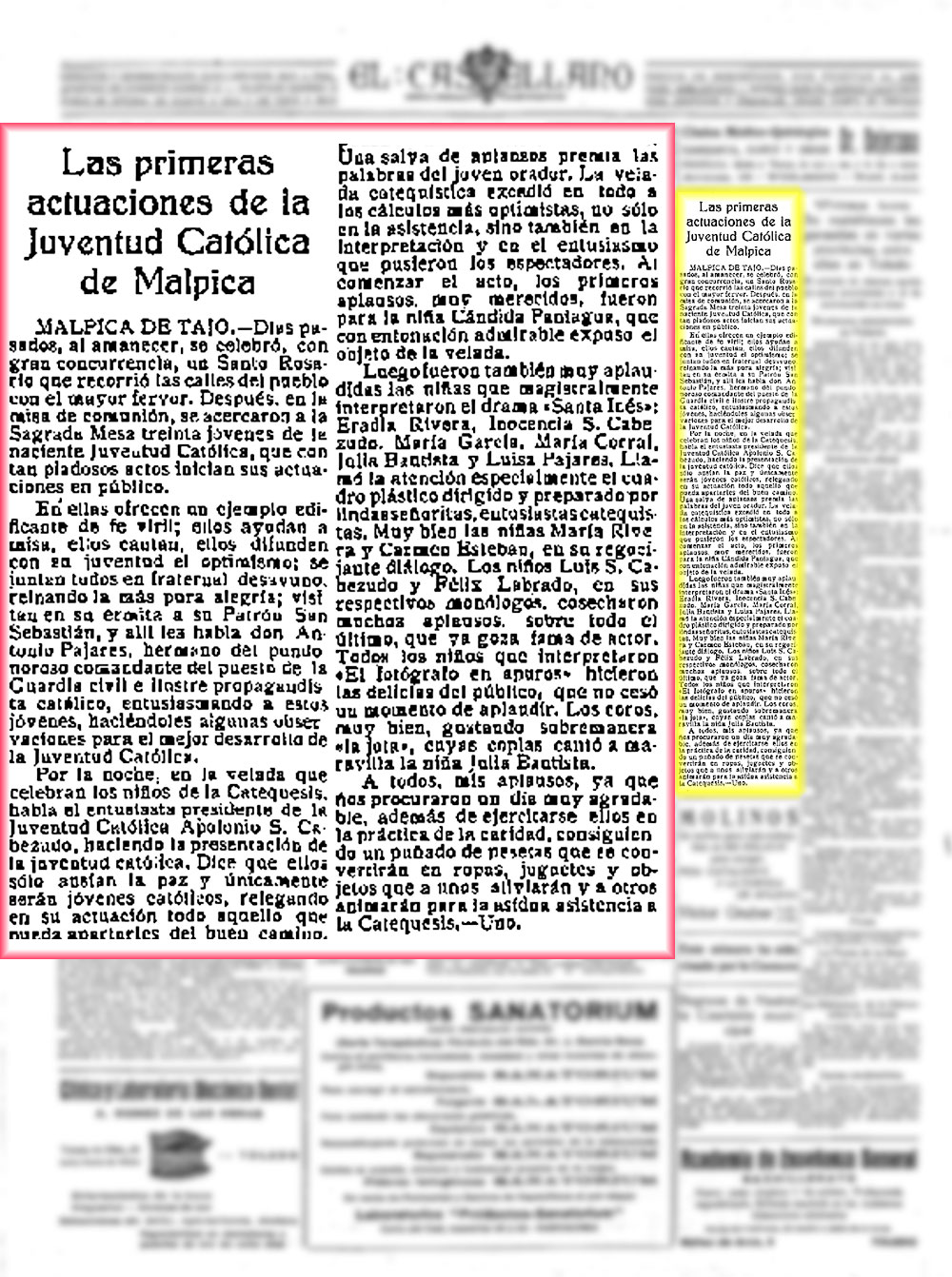 Las primeras actuaciones de la Juventud Católica de Malpica. el Castellano (10-10-1935) Las primeras actuaciones de la Juventud Católica de Malpica. el Castellano (10-10-1935)