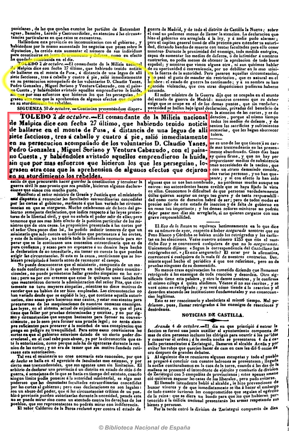 Crónica de la 1ª guerra carlista en los alrededores de Malpica Crónica de la 1ª guerra carlista en los alrededores de Malpica