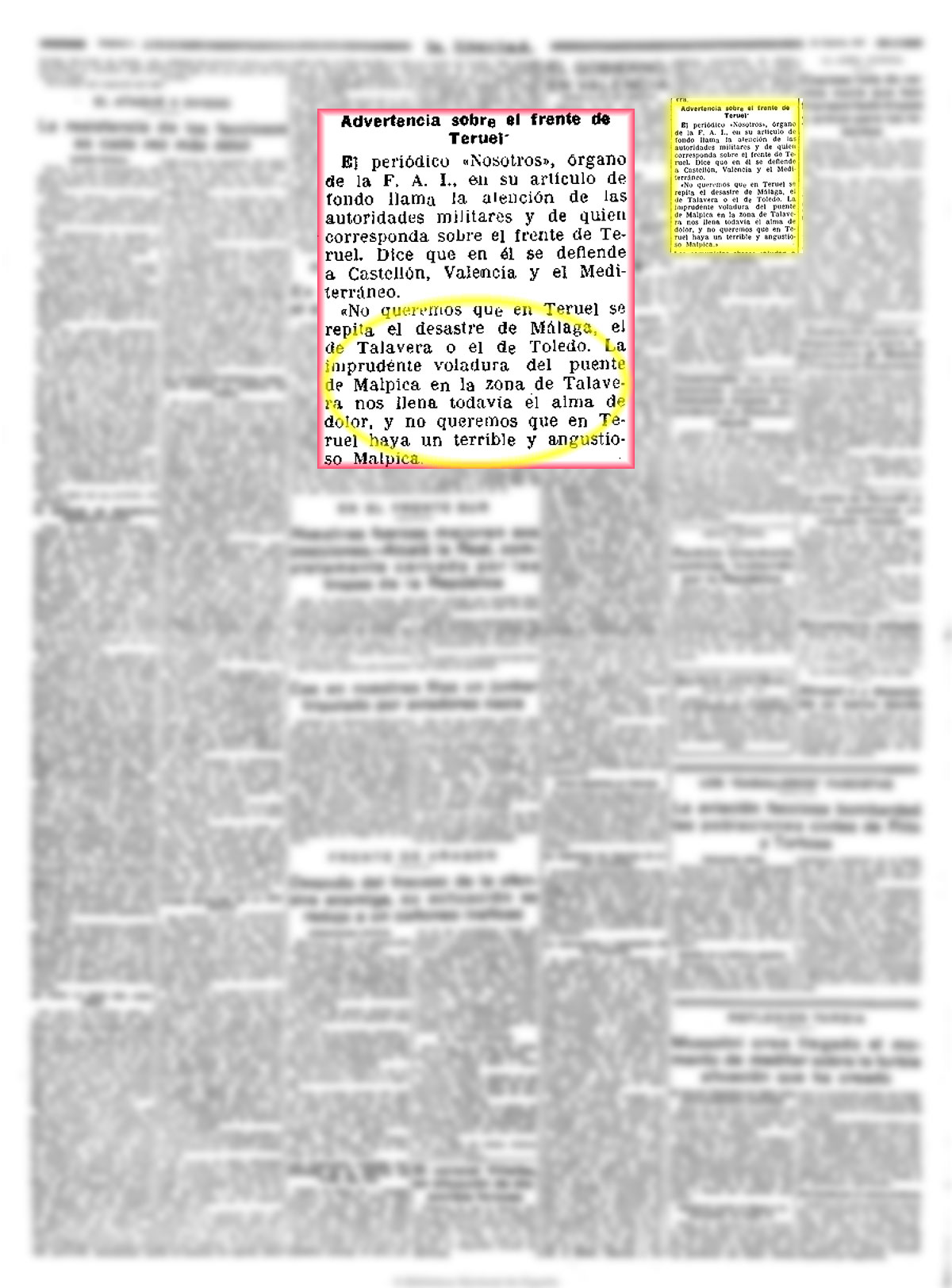 Nosotros 4-3-1937, página5. Operaciones militares en los alrededores de Malpica Nosotros 4-3-1937, página5. Operaciones militares en los alrededores de Malpica