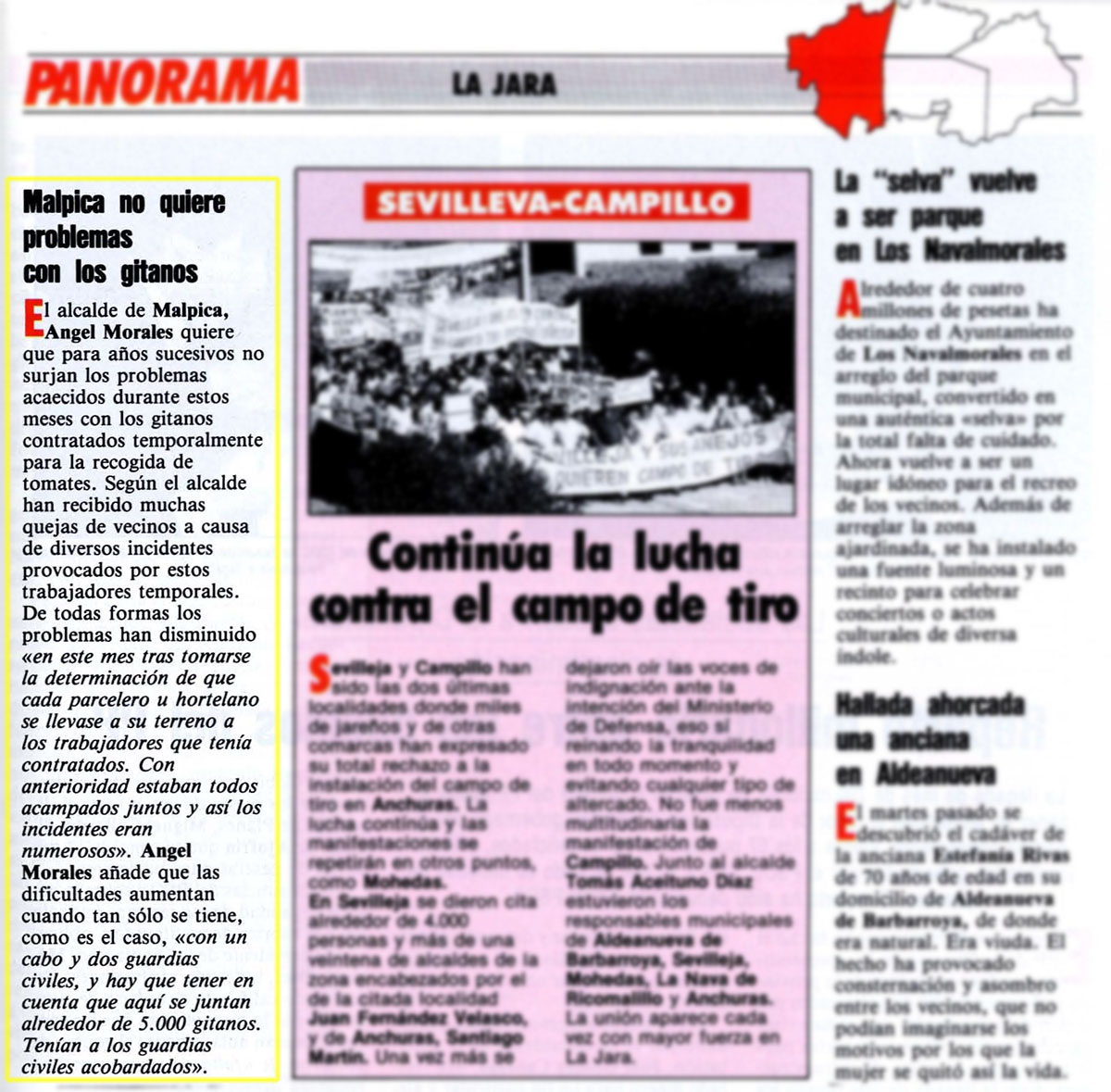 >Malpica no quiere problemas con los gitanos. Bisagra. N.º 97, 1-7/10/1989 >Malpica no quiere problemas con los gitanos. Bisagra. N.º 97, 1-7/10/1989