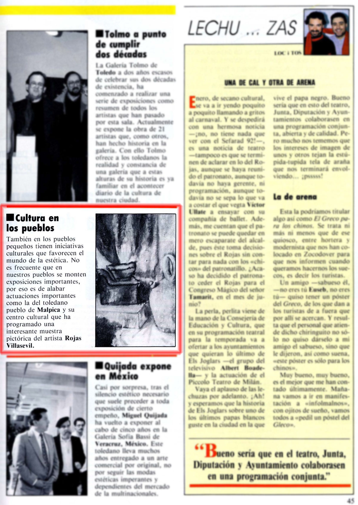 Cultura en Malpica de Tajo, exposición del pintor Jesús Rojas. Bisagra. N.º 112, 21-27/1/1990 Cultura en Malpica de Tajo, exposición del pintor Jesús Rojas. Bisagra. N.º 112, 21-27/1/1990