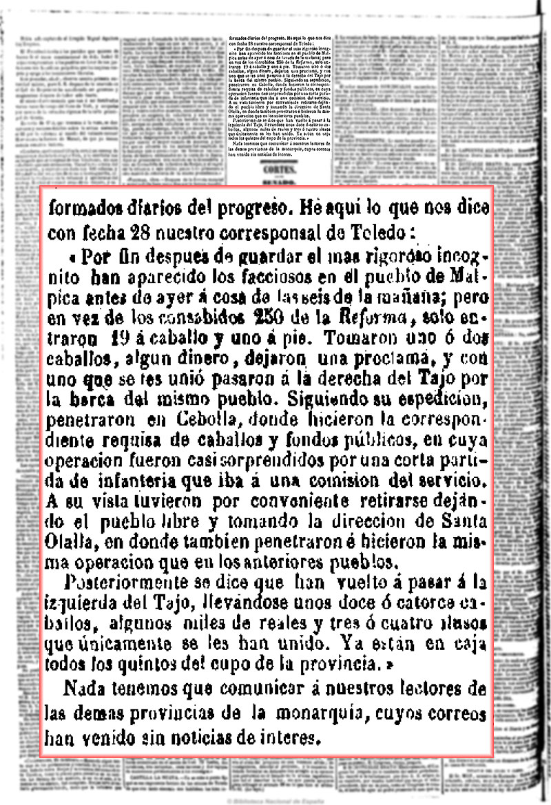 Parte de la II guerra carlista en Toledo Parte de la II guerra carlista en Toledo