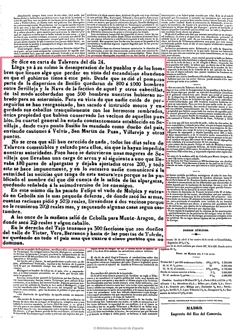 Crónica de la 1ª guerra carlista en los alrededores de Malpica Crónica de la 1ª guerra carlista en los alrededores de Malpica