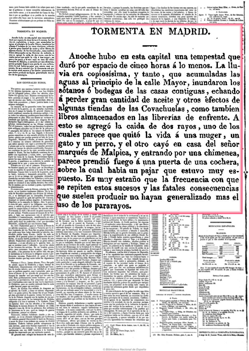 Tormenta en Madrid. El Español 13/8/1836 Tormenta en Madrid. El Español 13/8/1836