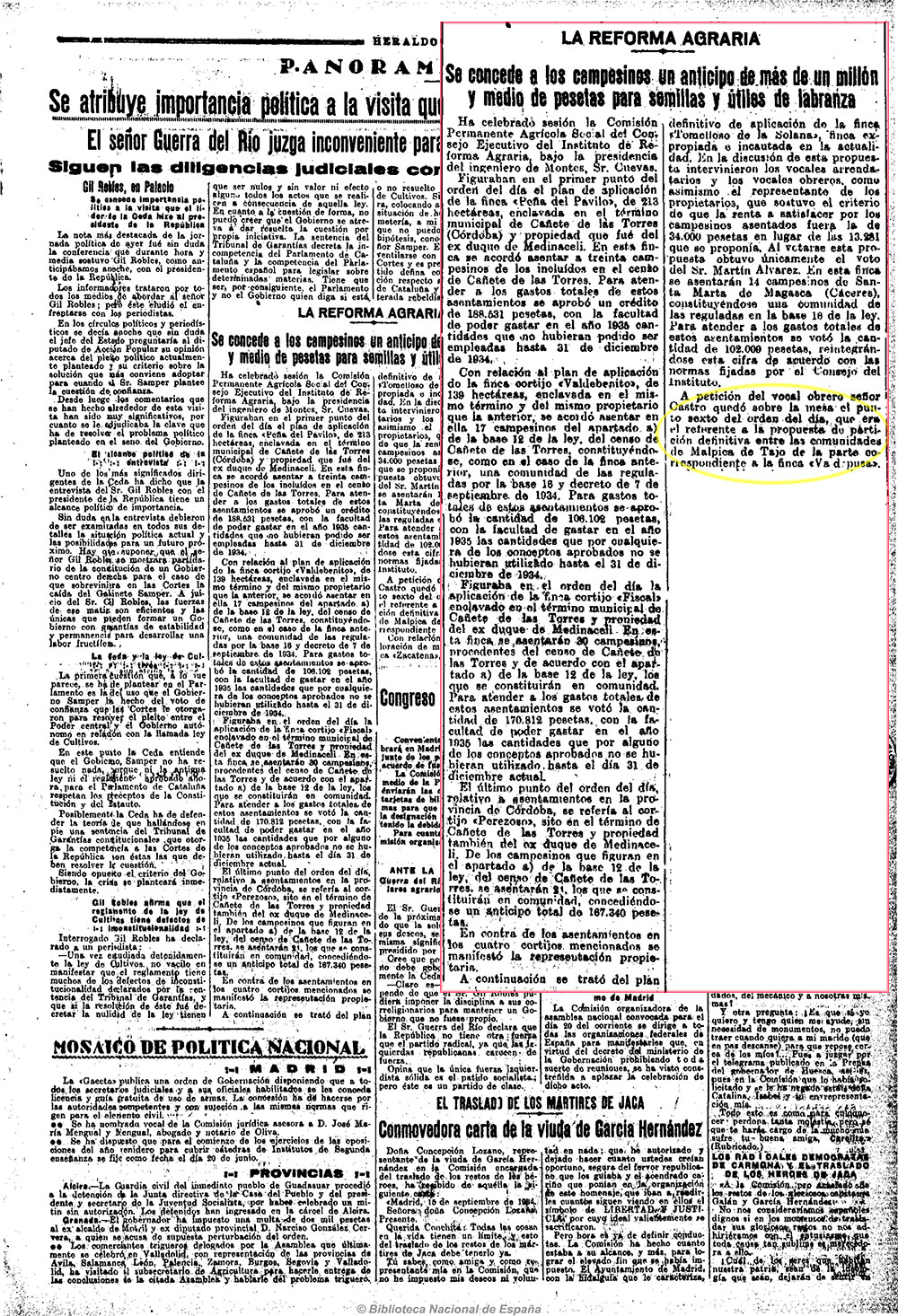 El Heraldo de Madrid. 18_9_1934. Sobre la reforma agraria El Heraldo de Madrid. 18_9_1934. Sobre la reforma agraria