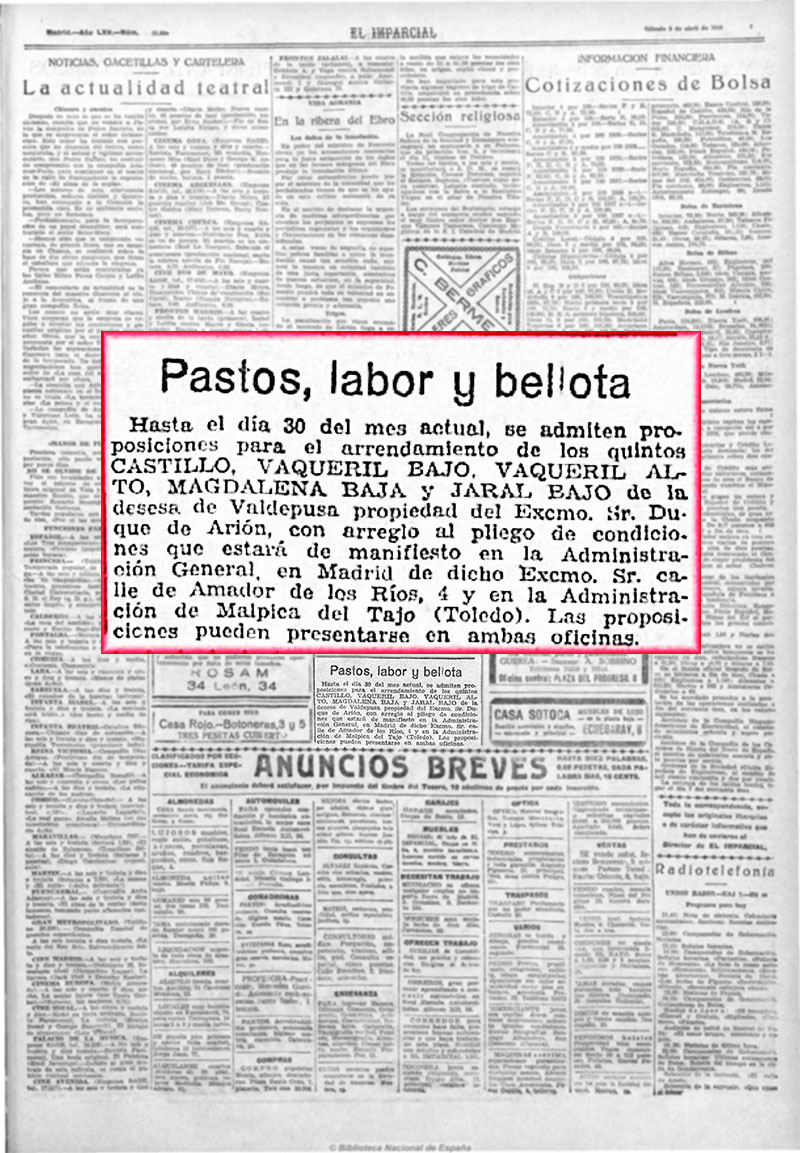 Anuncio de arrendamiento de "El Molino Blanco" Anuncio de arrendamiento de "El Molino Blanco"