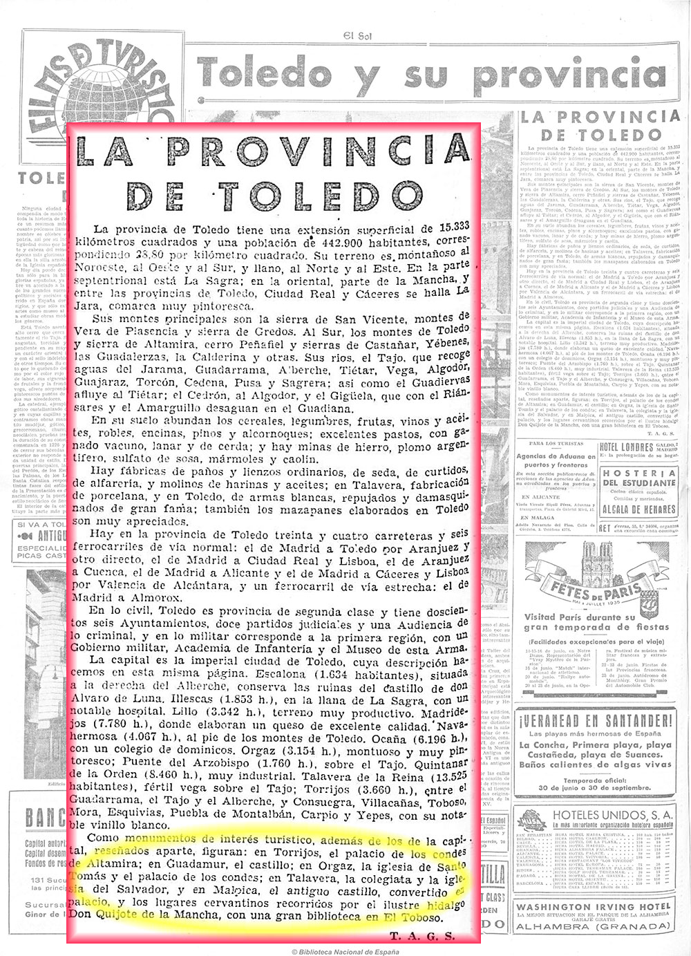 El Sol 13-6-1935. La provincia de Toledo El Sol 13-6-1935. La provincia de Toledo