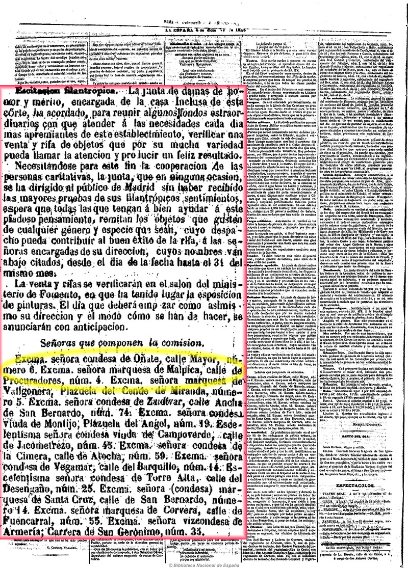 La España 4-12-1858. Recaudación de fondos para la inclusa de Madrid La España 4-12-1858. Recaudación de fondos para la inclusa de Madrid