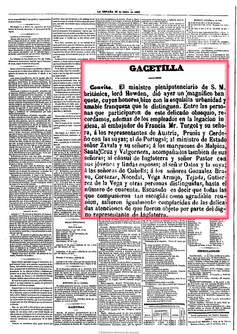 La España 23-1-1856, página 4. Convite diplomático La España 23-1-1856, página 4. Convite diplomático
