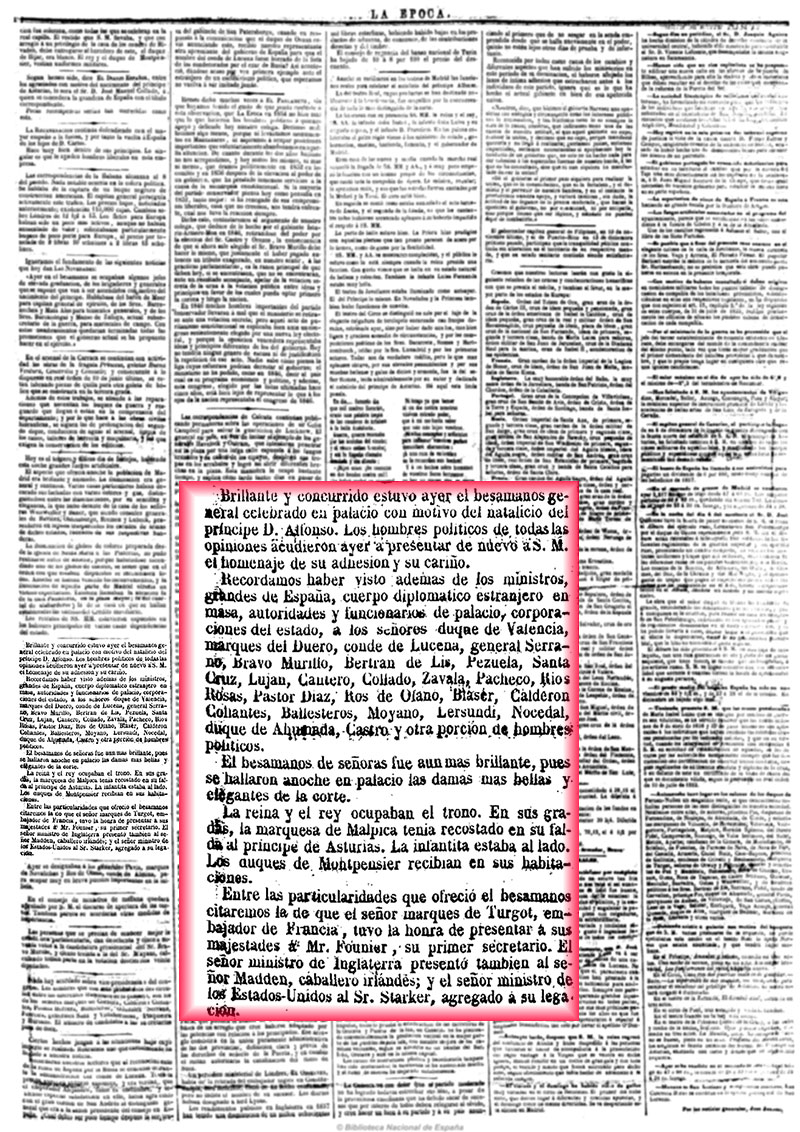 La Época 7-1-1858, página 3. Besamanos real La Época 7-1-1858, página 3. Besamanos real