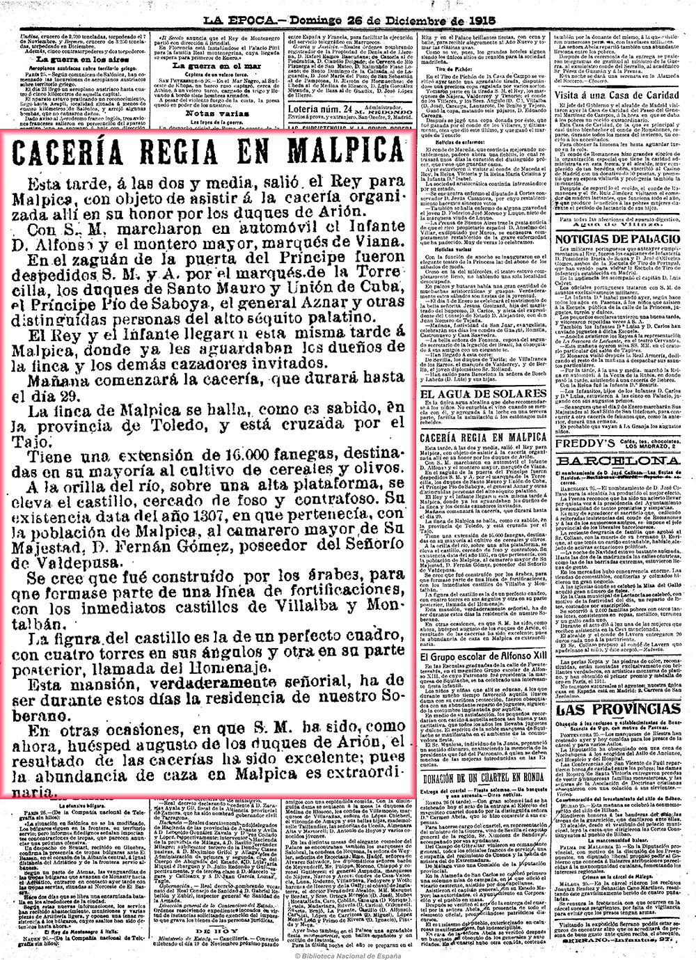 La Época 26-12-1915, página 2. Otra cacería regia La Época 26-12-1915, página 2. Otra cacería regia