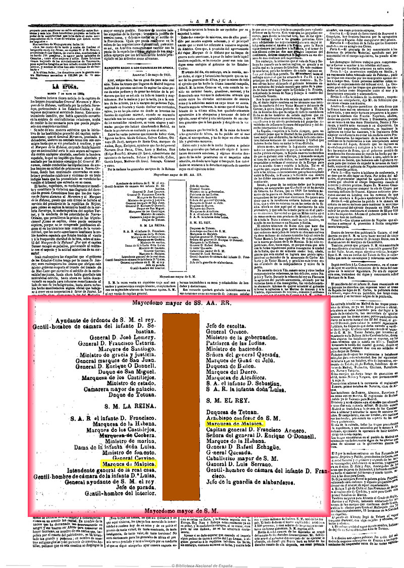 Banquete regio a los generales de África 7/5/1860 Banquete regio a los generales de África 7/5/1860