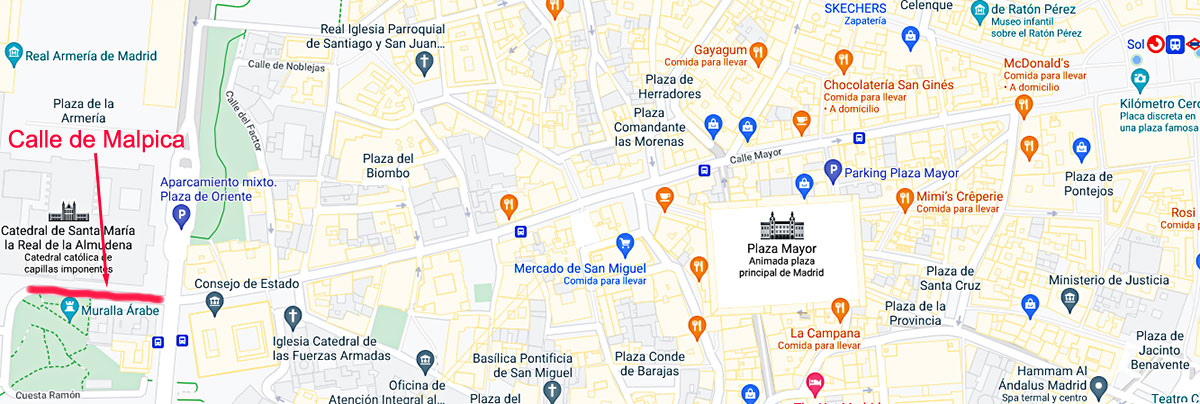 Situación actual de la antigua calle de Malpica como prolongación de la calle Mayor