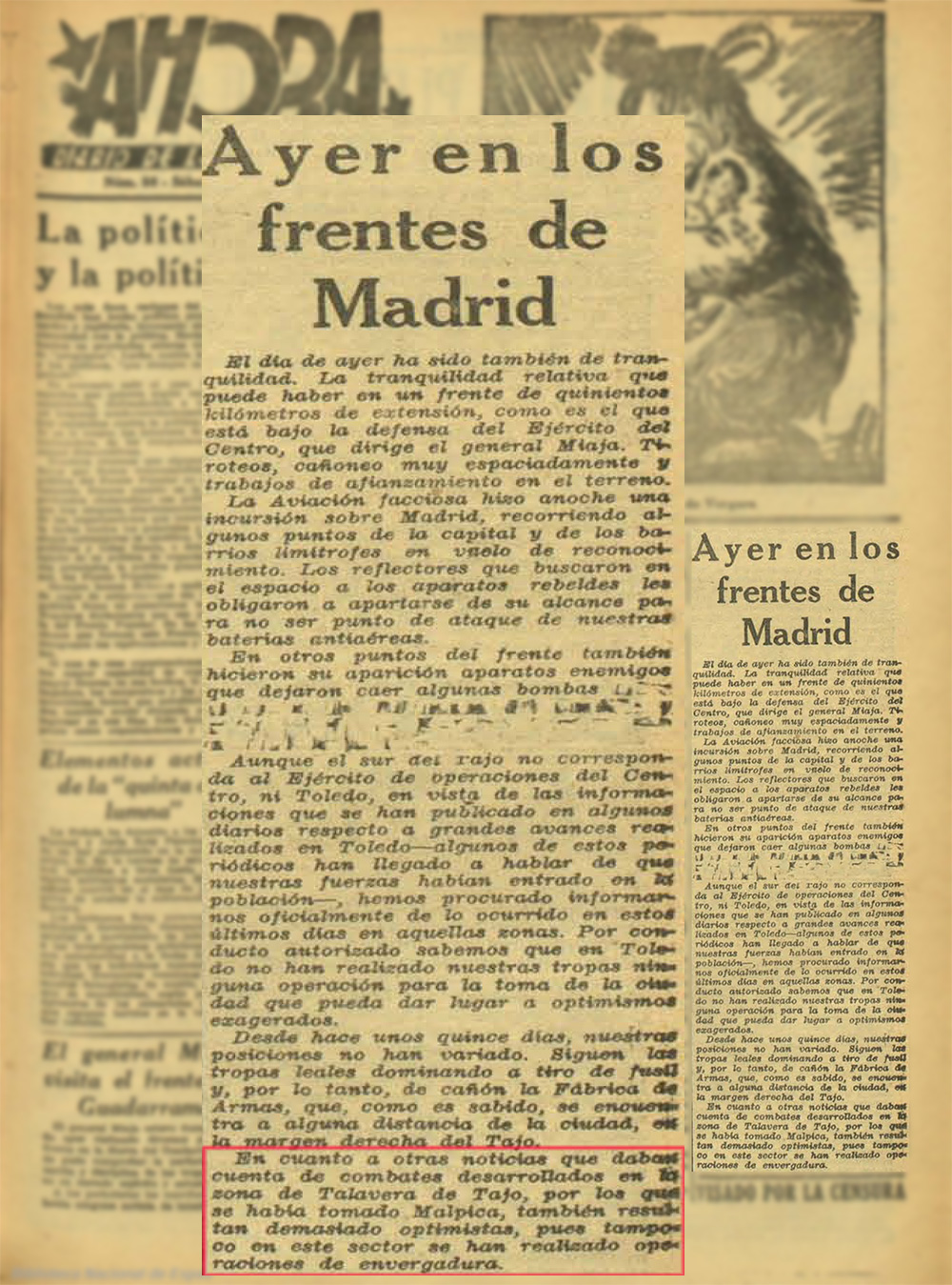 Ayer en los frentes de Madrid- AHORA, (6/03/37) Ayer en los frentes de Madrid- AHORA, (6/03/37)