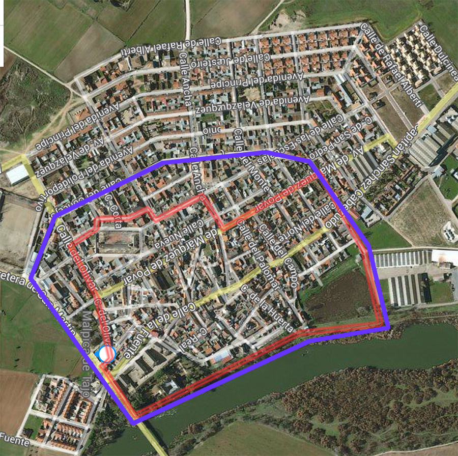 Mapa de Malpica de Tajo con los límites del plano de 1944 y su nuevo proyecto Mapa de Malpica de Tajo con los límites del plano de 1944 y su nuevo proyecto