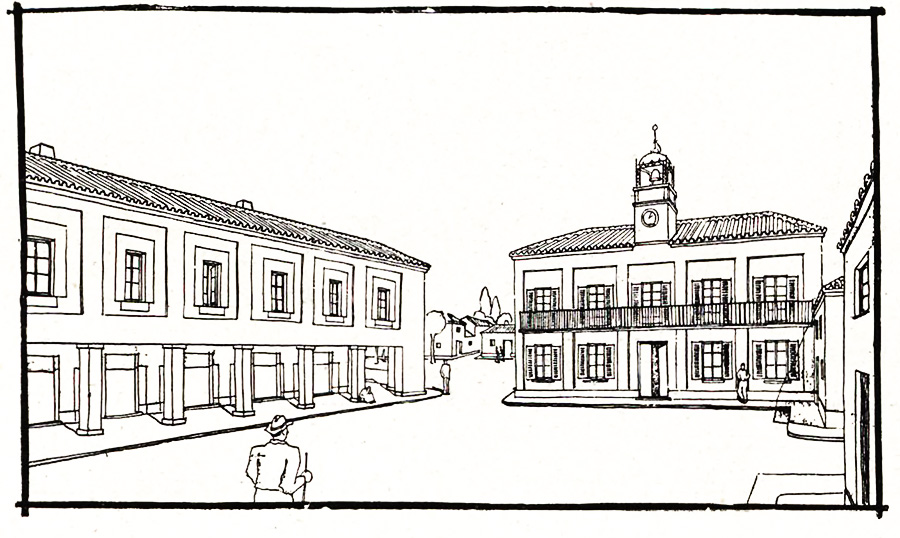 Boceto de la reforma proyectada (en 1944) en la plaza del ayuntamiento de malpica de Tajo Boceto de la reforma proyectada (en 1944) en la plaza del ayuntamiento de malpica de Tajo