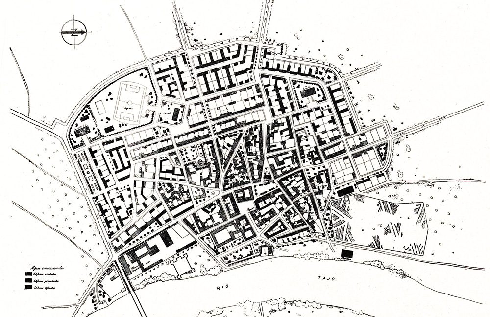Plano del proyecto de 1994 sobre la reurbanización Malpica de Tajo en 1944 Plano del proyecto de 1994 sobre la reurbanización Malpica de Tajo en 1944