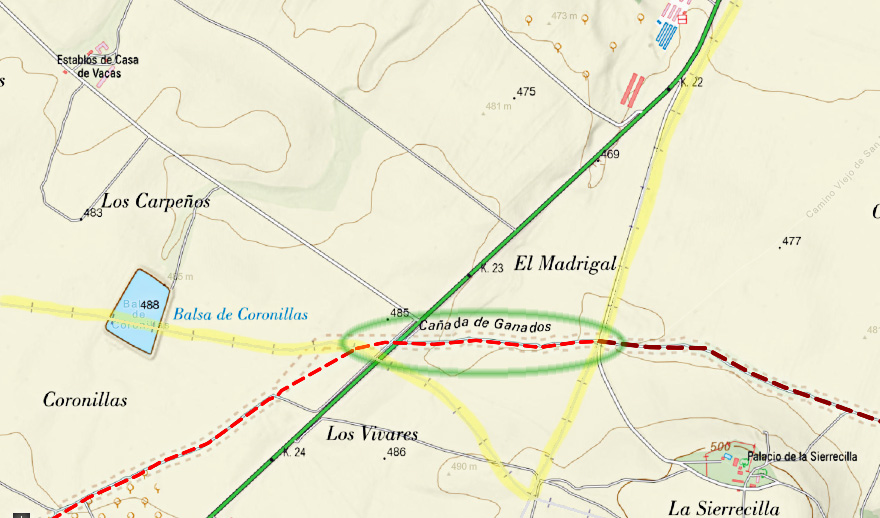 Tramo de la cañada de ganado dentro de los límites del término municipal de Malpica de Tajo