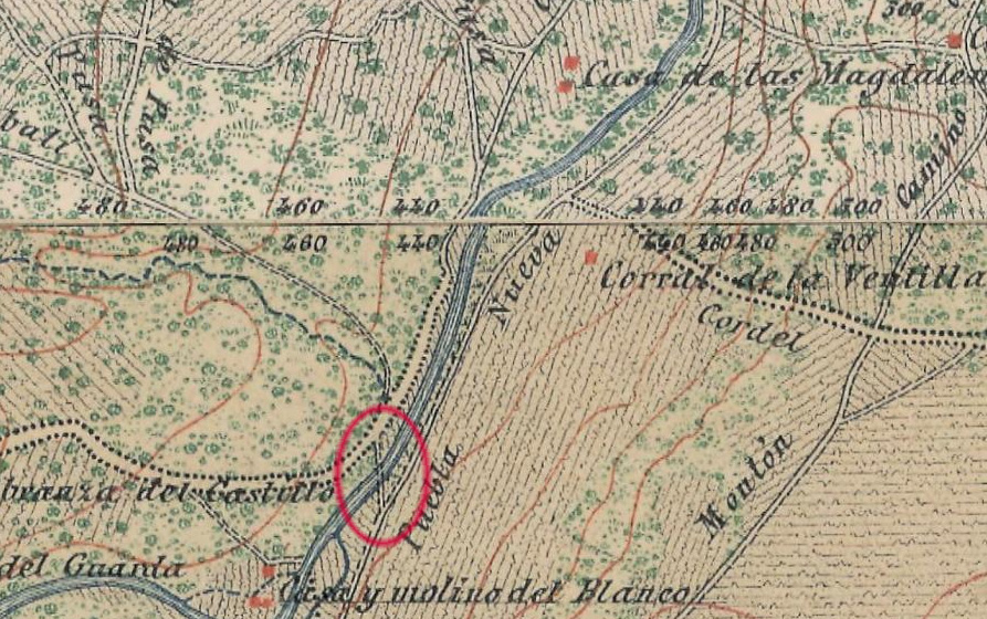 Localización del pasil de la cañada de Valdepusa según el Mapa MTN50 de 1885