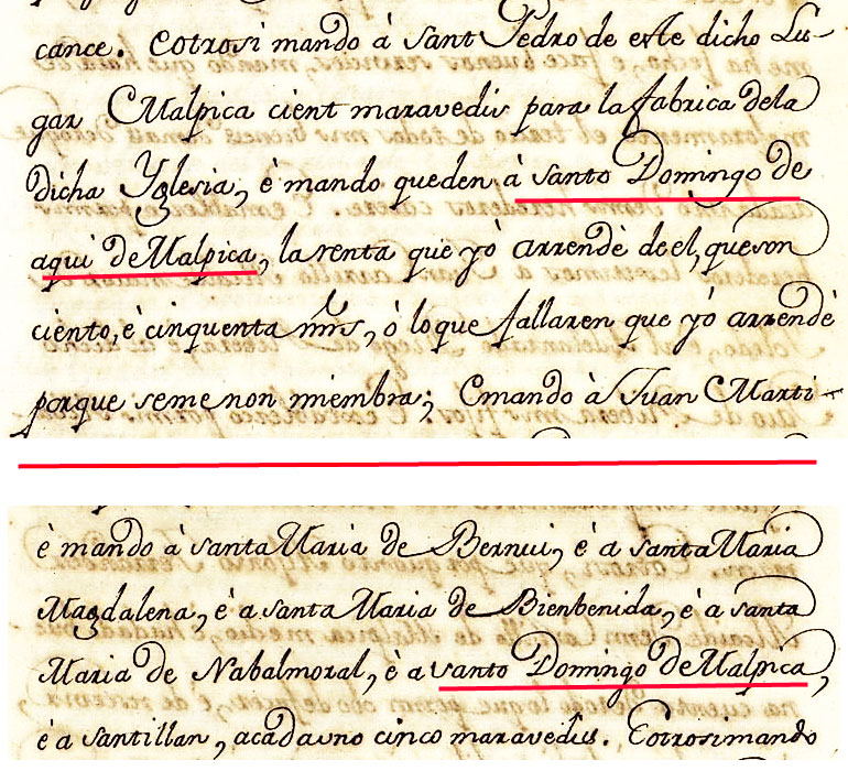 Citas de la iglesia de Santo Domingo en el codicilio del año 1427 de Dña. Aldonza de Ayala