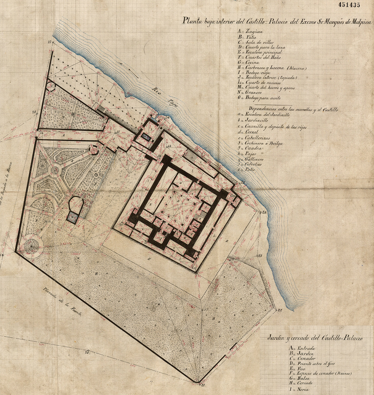 Plano de 1882 del Instituto Geográfico Estadistico en que se dibuja la primera planta del castillo de Malpica de Tajo.ro