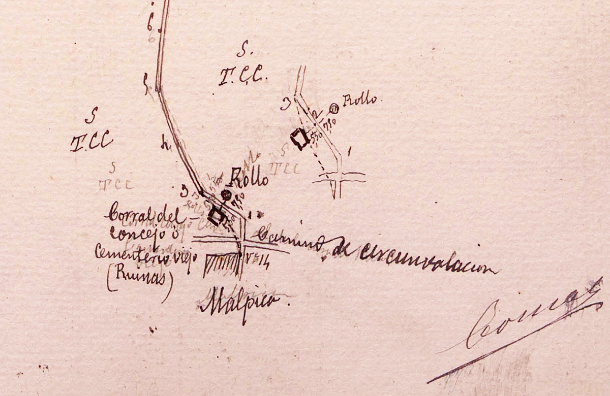 Croquis de la situación del rollo según el Mapa de Malpica elaborado por El Instituto Geográfico y Estadístico de 1882 Croquis de la situación del rollo según el Mapa de Malpica elaborado por El Instituto Geográfico y Estadístico de 1882