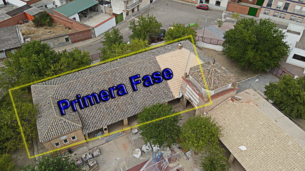 Vista aérea de las escuelas de Malpica de Tajo. Fase primera de 1925