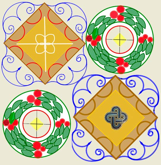 Motivos del mosaico del peristilo de las termas de la villa romana de Las Tamujas en Malpica de Tajo