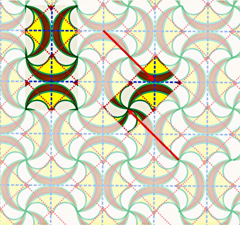 Ejes de reflexión y deslizamiento del Mosaico del vestíbulo de la villa romana Las Tamujas en Malpica de Tajo. 