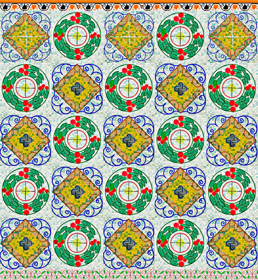 Interpretación gráfica del mosaico del peristilo de las termas de la villa romana de Las Tamujas en Malpica de Tajo