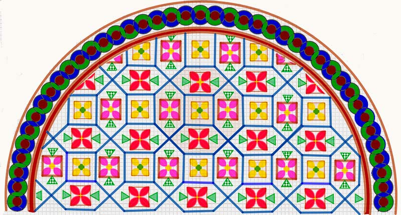 Interpretación gráfica del mosaico semicircular de las exedras de las termas de la villa romana de Las Tamujas en Malpica de Tajo