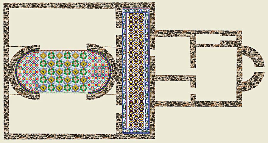 Interpretación gráfica de los mosaicos en las termas de la villa romana de Las Tamujas en Malpica de Tajo