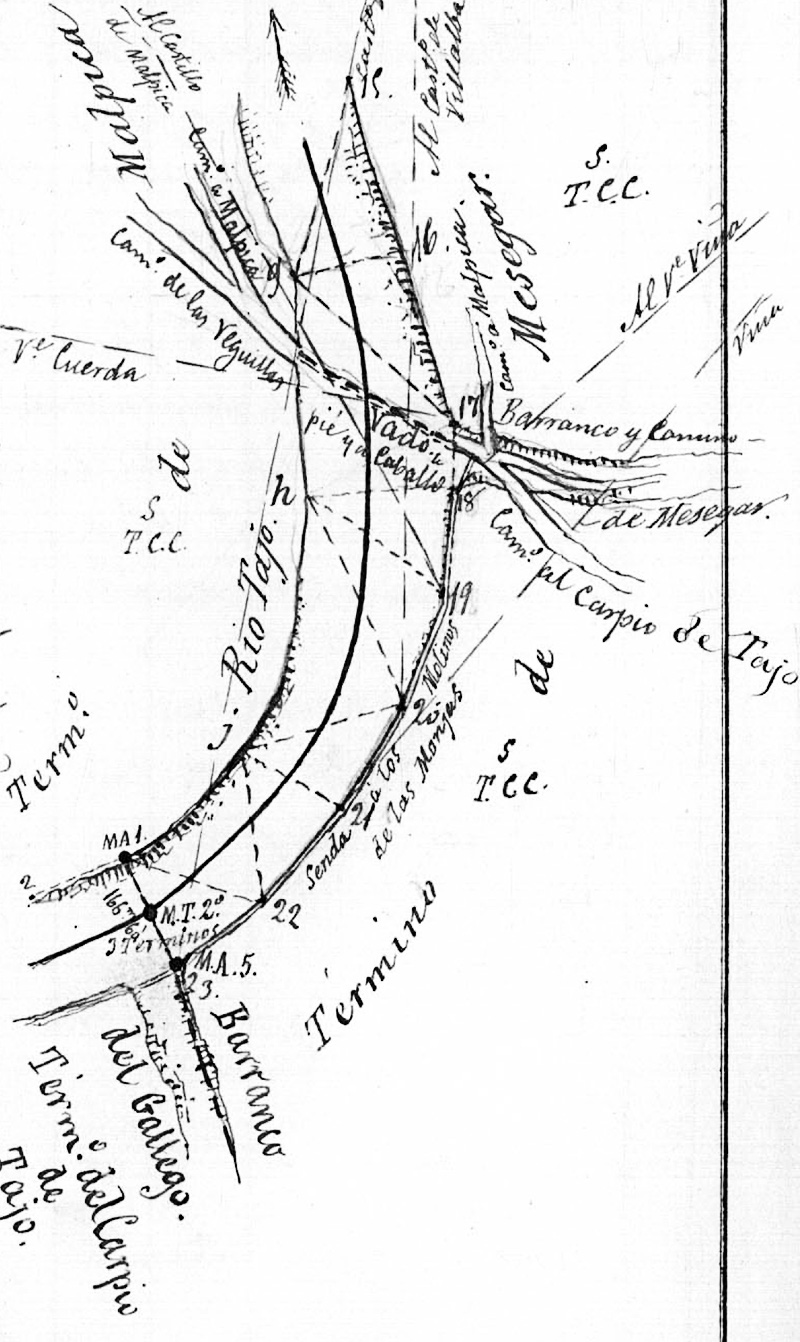 Croquis del límite del término municipal de Malpica de Tajo desde el vado de Mesegar hasta el barranco del Gallego Croquis del límite del término municipal de Malpica de Tajo desde el vado de Mesegar hasta el barranco del Gallego