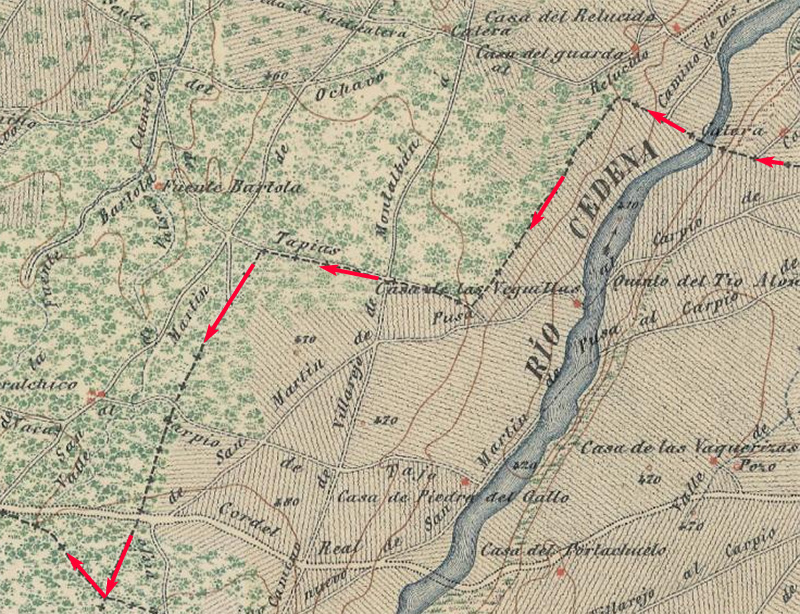 Recorte del mapa MTN50 del límte del término municipal de Malpica de Tajo desde el Relucío al Cordel Real Recorte del mapa MTN50 del límite del término municipal de Malpica de Tajo desde el Relucío al Cordel Real