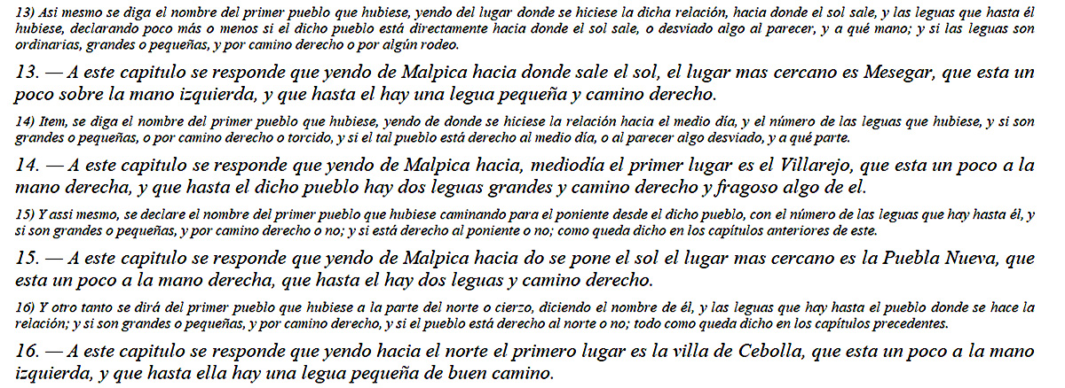 Relaciones topográficas de Felipe II de 1576 para Malpica, capítulos del 13 al 16 Relaciones topográficas de Felipe II de 1576 para Malpica, capítulos del 13 al 16
