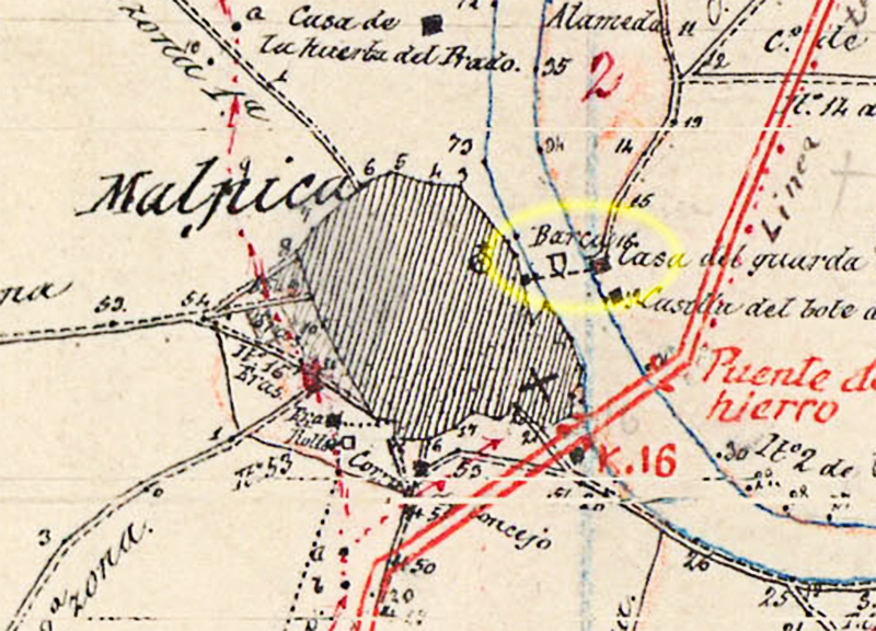 La barca de Malpica de Tajo en un detalle del mapa topográfico del IGE de 1882. La barca de Malpica de Tajo en un detalle del mapa topográfico del IGE de 1882.