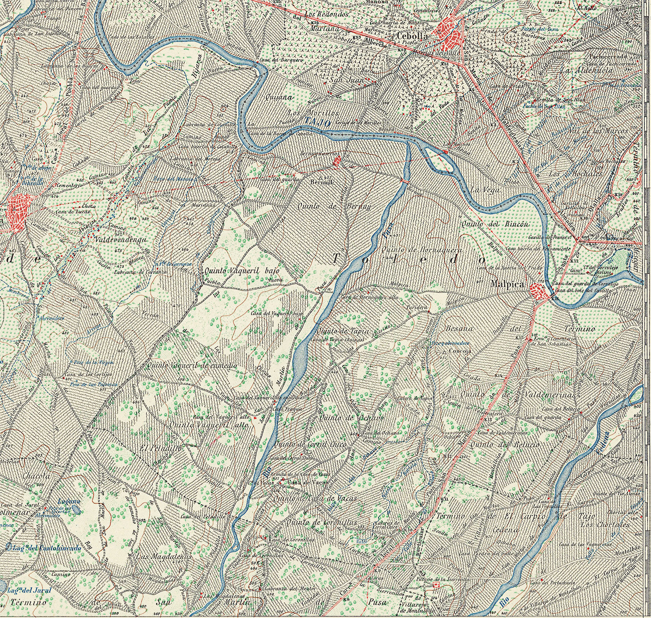 Recorte del mapa de la comarca de Talavera de la Reina elaborado por la Dirección general del Instituto Geográfico y Catastral en el año 1952