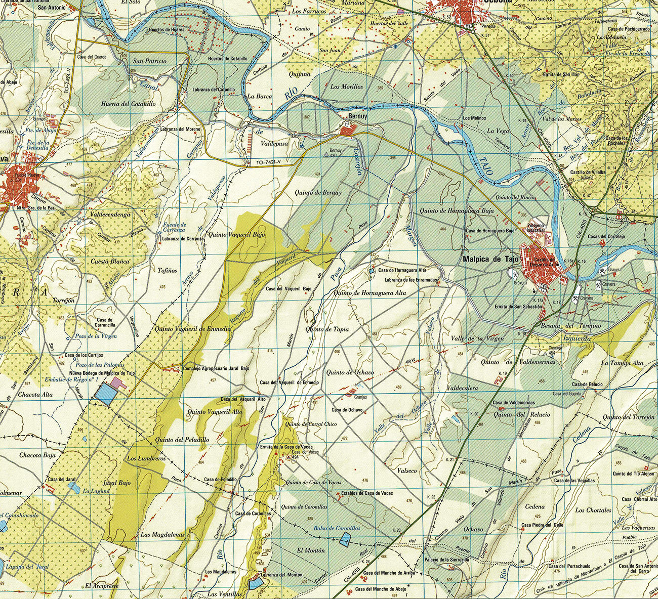 Recorte del mapa de la comarca de Talavera de la Reina elaborado por la Dirección general del Instituto Geográfico y Catastral Recorte del mapa de la comarca de Talavera de la Reina elaborado por la Dirección general del Instituto Geográfico y Catastral
