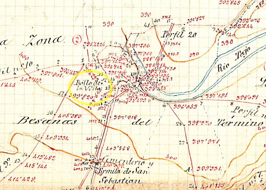 Situación del rollo según el Mapa de Malpica elaborado por El Instituto Geográfico y Estadístico de 1882 Situación del rollo según el Mapa de Malpica elaborado por El Instituto Geográfico y Estadístico de 1882