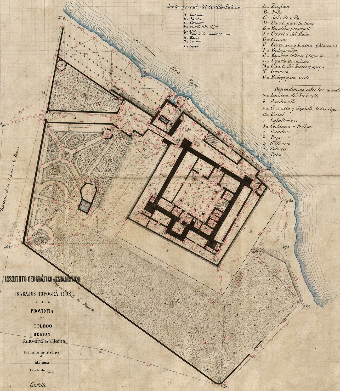 Detalle del plano topográfico del IGE,1882, sobre el castillo de Malpica de Tajo