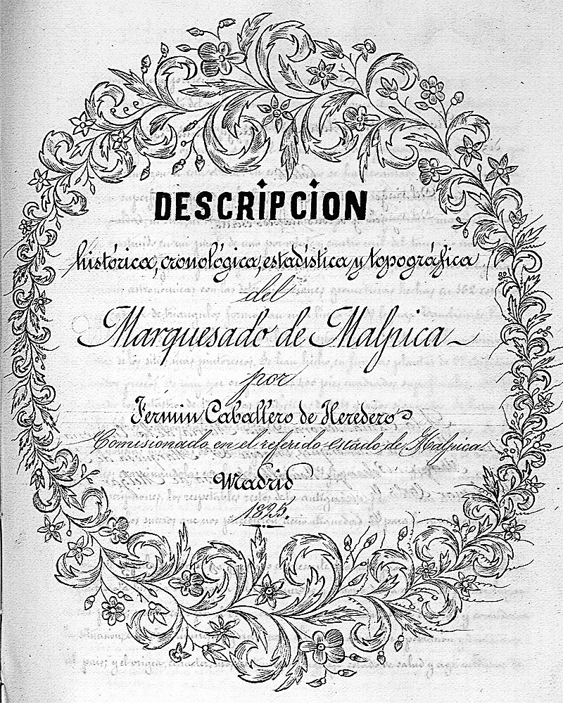 Portada DESCRIPCIÓN histórica, cronológica, estadística y topográfica del Marquesado de Malpica de Fermín Caballero Portada DESCRIPCIÓN histórica, cronológica, estadística y topográfica del Marquesado de Malpica de Fermín Caballero