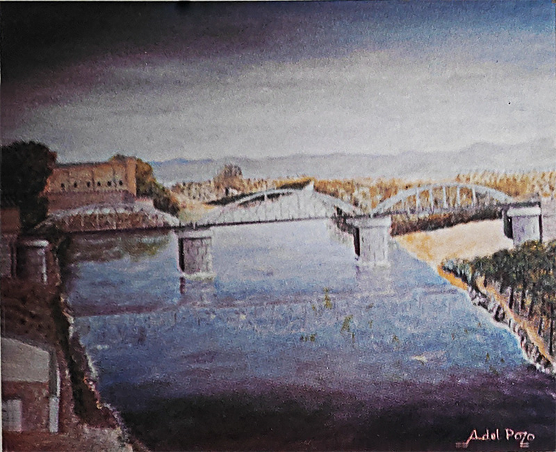 Cuadro al óleo de Alejandro del Pozo sobre el puente antiguo de hierro de Malpica de Tajo Cuadro al óleo de Alejandro del Pozo sobre el puente antiguo de hierro de Malpica de Tajo