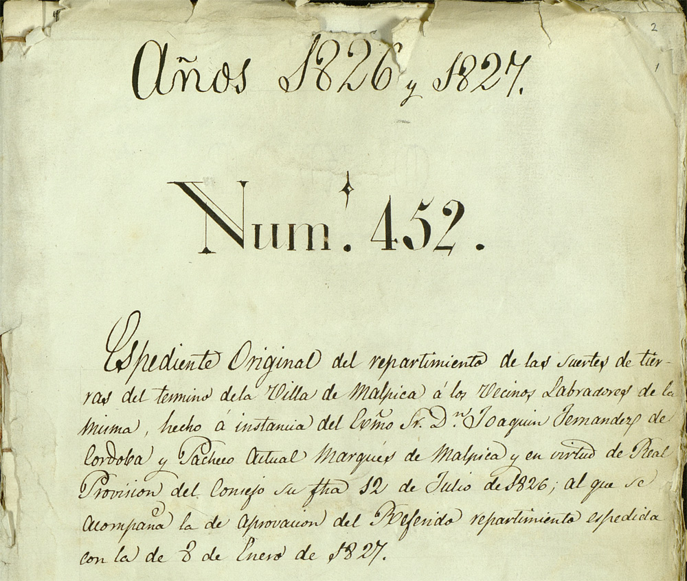 El expediente 452 del registro 29 de papeles correspondientes al Estado de Malpica El expediente 452 del registro 29 de papeles correspondientes al Estado de Malpica