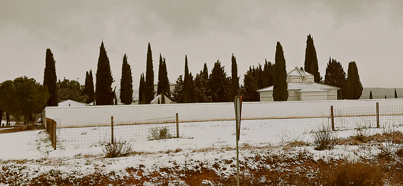 El cementerio de Malpica de Tajo nevado