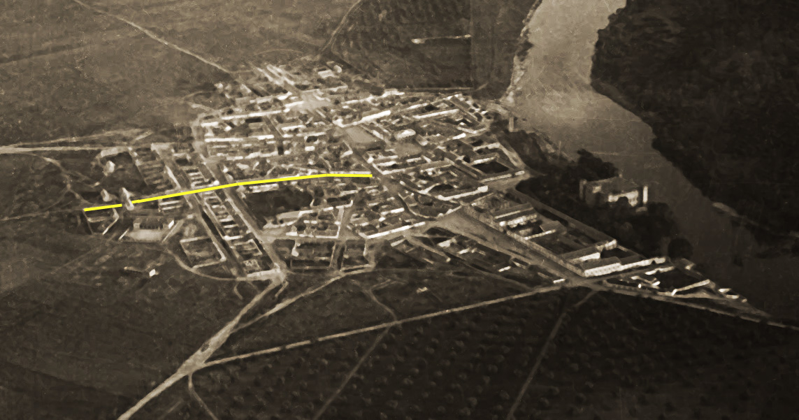 Calle de la Dehesilla de  Malpica de Tajo en la vista aérea de 1938.