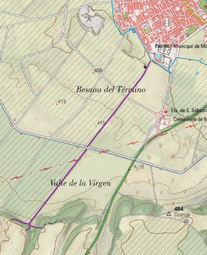 Camino desde la piscina al valle la Virgen, Malpica de Tajo