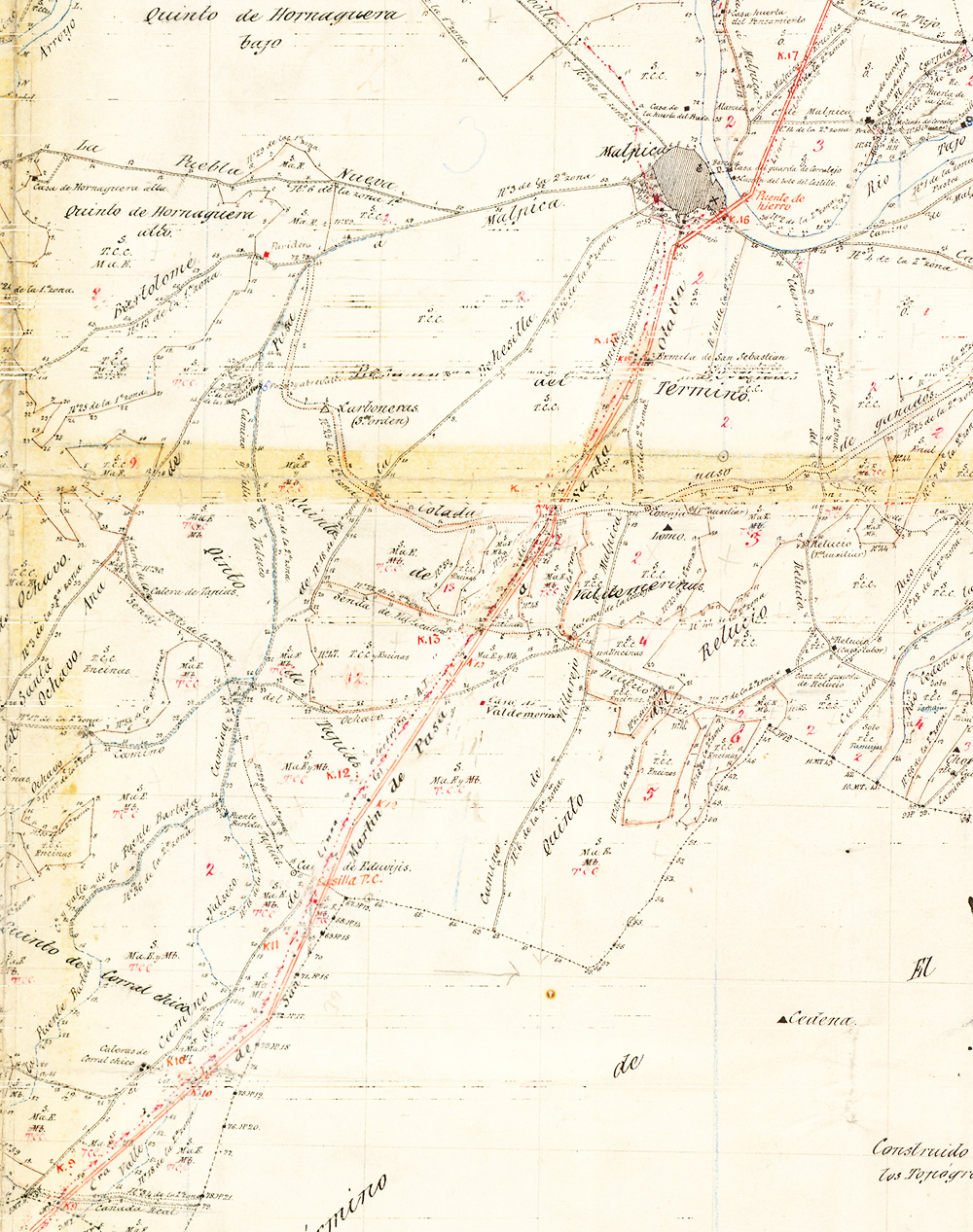 Carretera de San Martín de Pusa a Santa Olalla en el mapa de 1882