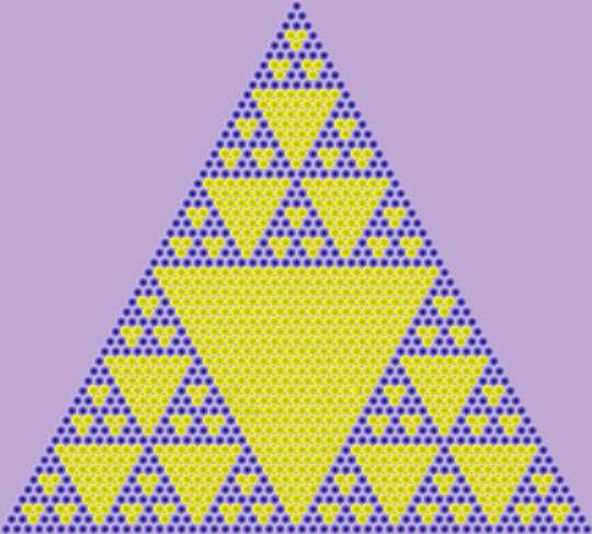 Patrón de Sierpinski obtenido al colorear, en el triángulo de Pascal, los múltiplos de 3, animado