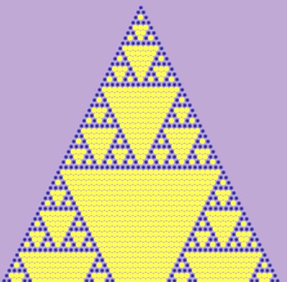 Fractal de Sierpinski obtenido al colorear, en el triángulo de Pascal, los numeros pares.